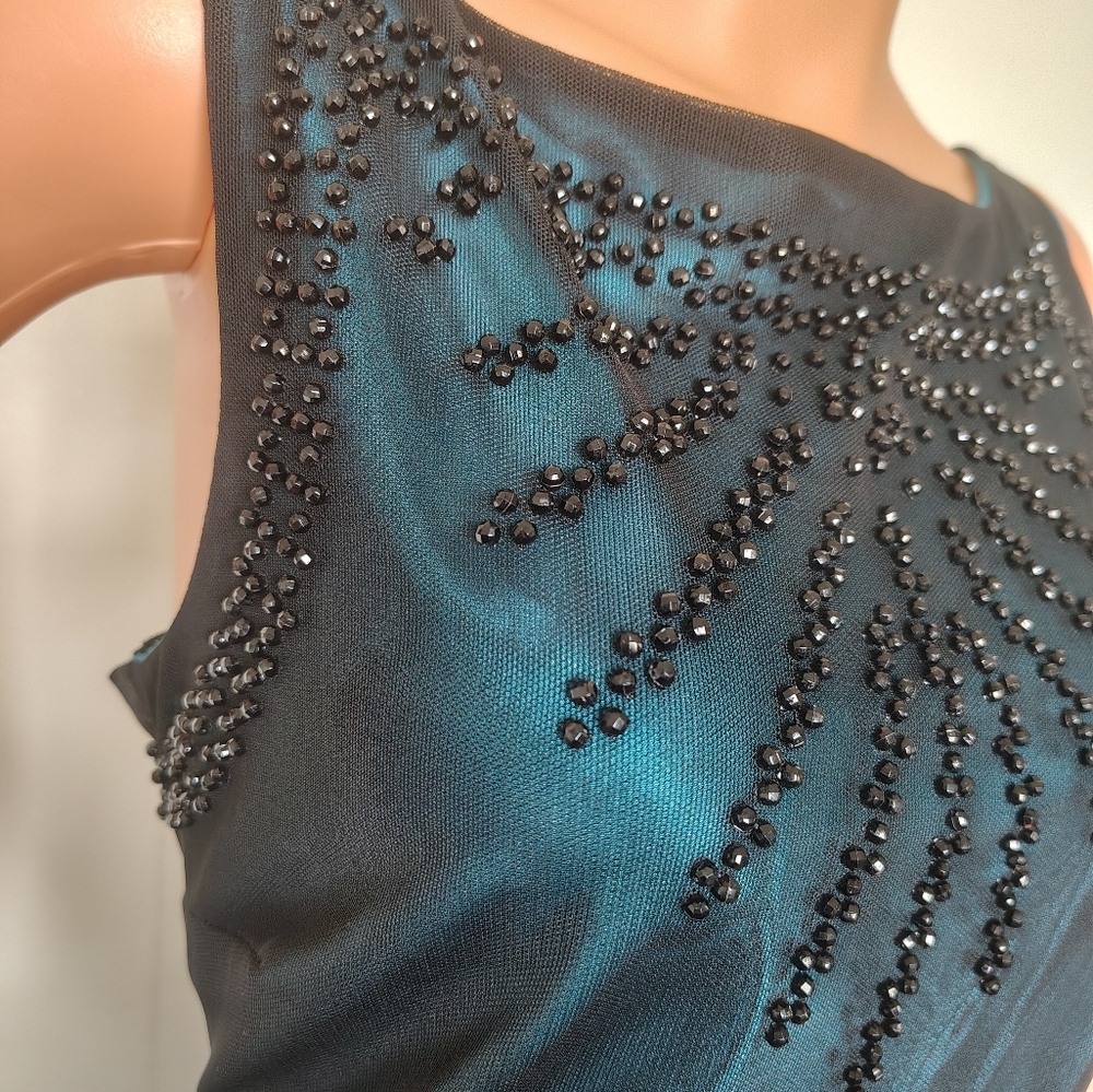 S. L. Fashions Dress; Size 12; Elegant Black and Teal Beaded Dress - Picture 9 of 11